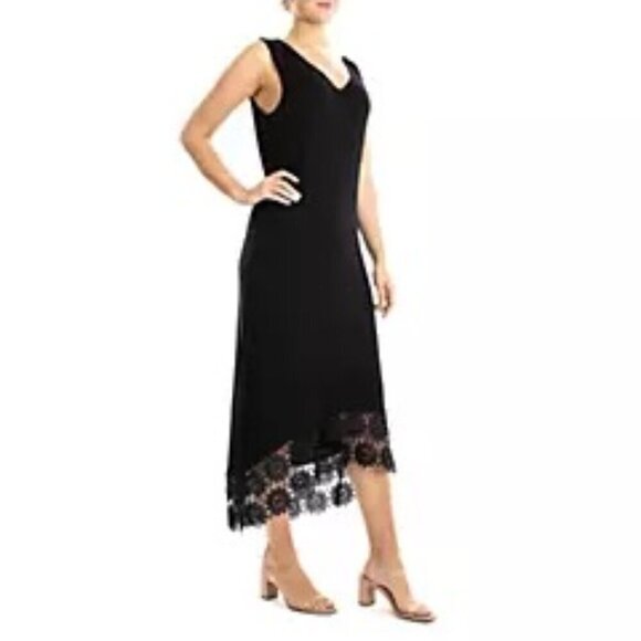 Nina Leonard Non-Iron Crochet-Hem Midi Dress in Black – Size Large – NWT - Picture 3 of 8